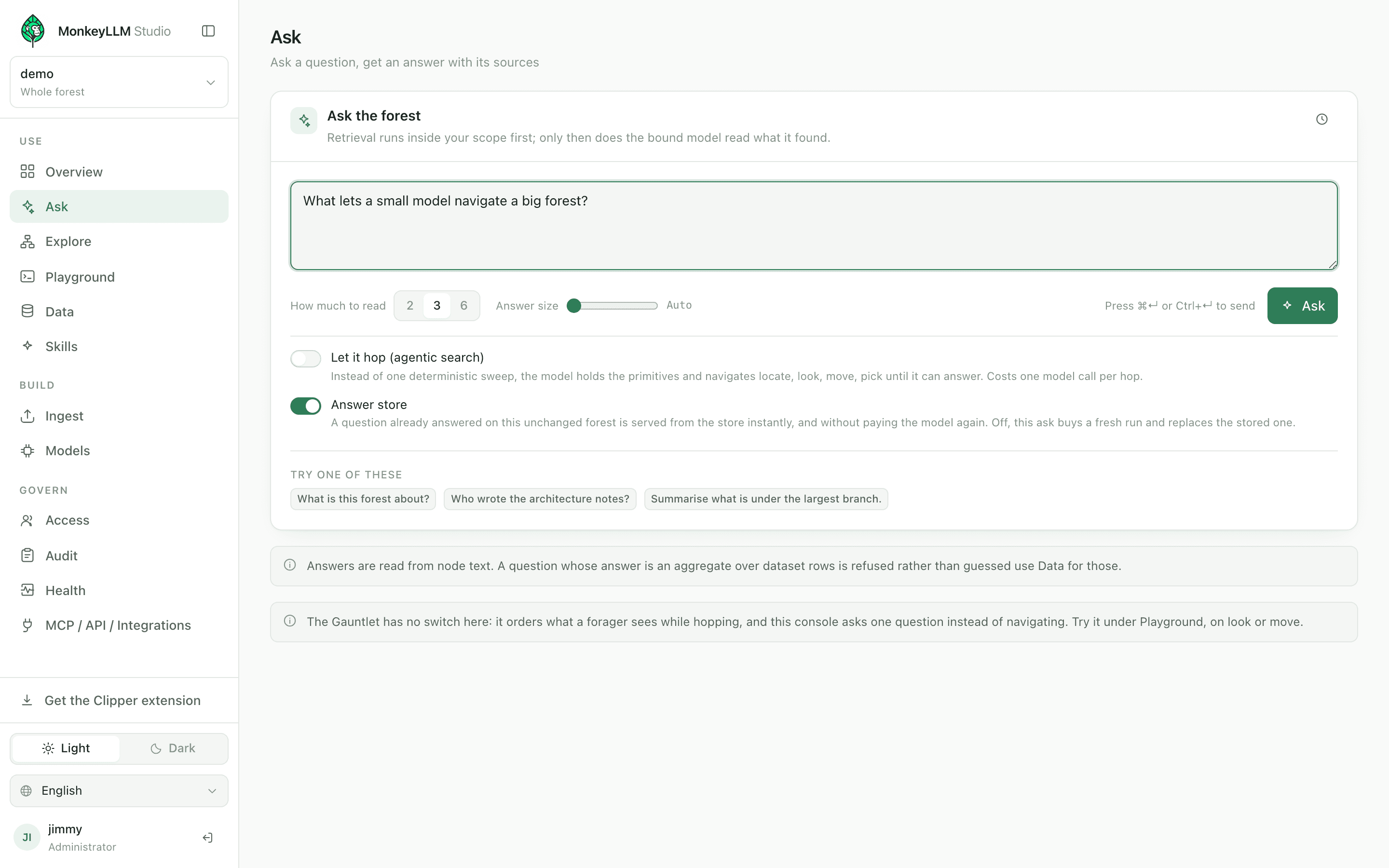 Ask: Answers that arrive with the nodes they stand on.
